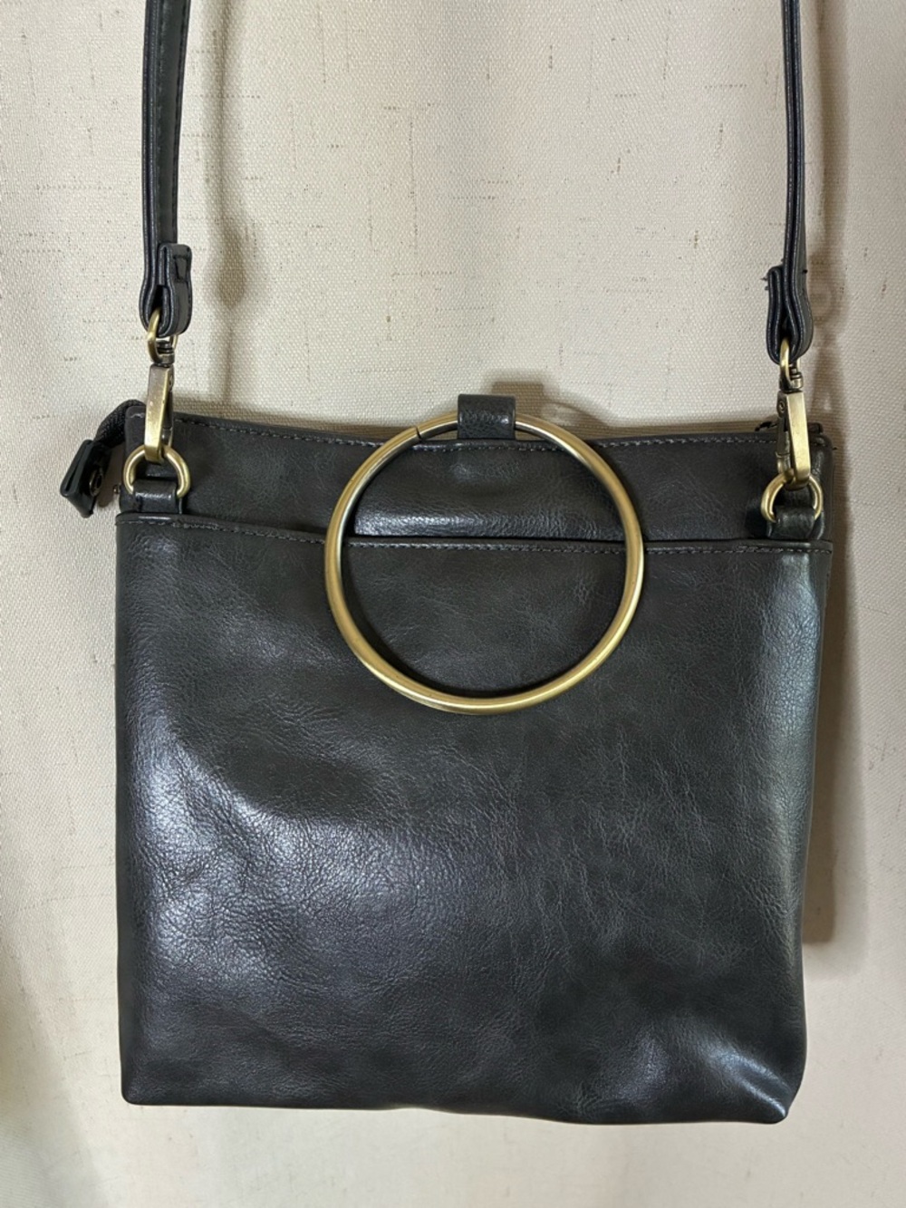 Joy Susan Gray Leather Convertible Crossbody Handbag Adjustable